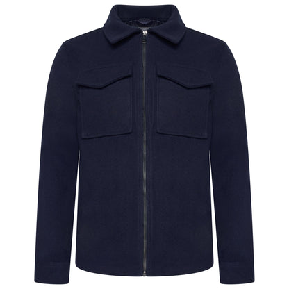 George Mens Brushed Winter Shacket Wool Look Overshirt Jacket Pockets - QHA UK