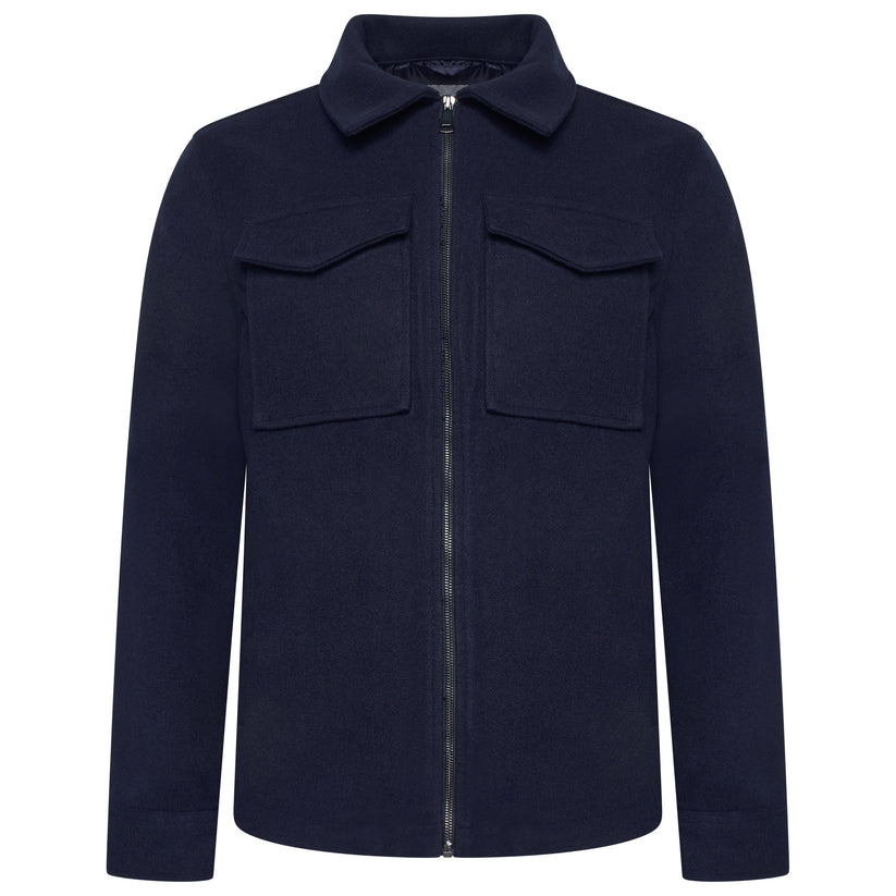George Mens Brushed Winter Shacket Wool Look Overshirt Jacket Pockets - QHA UK