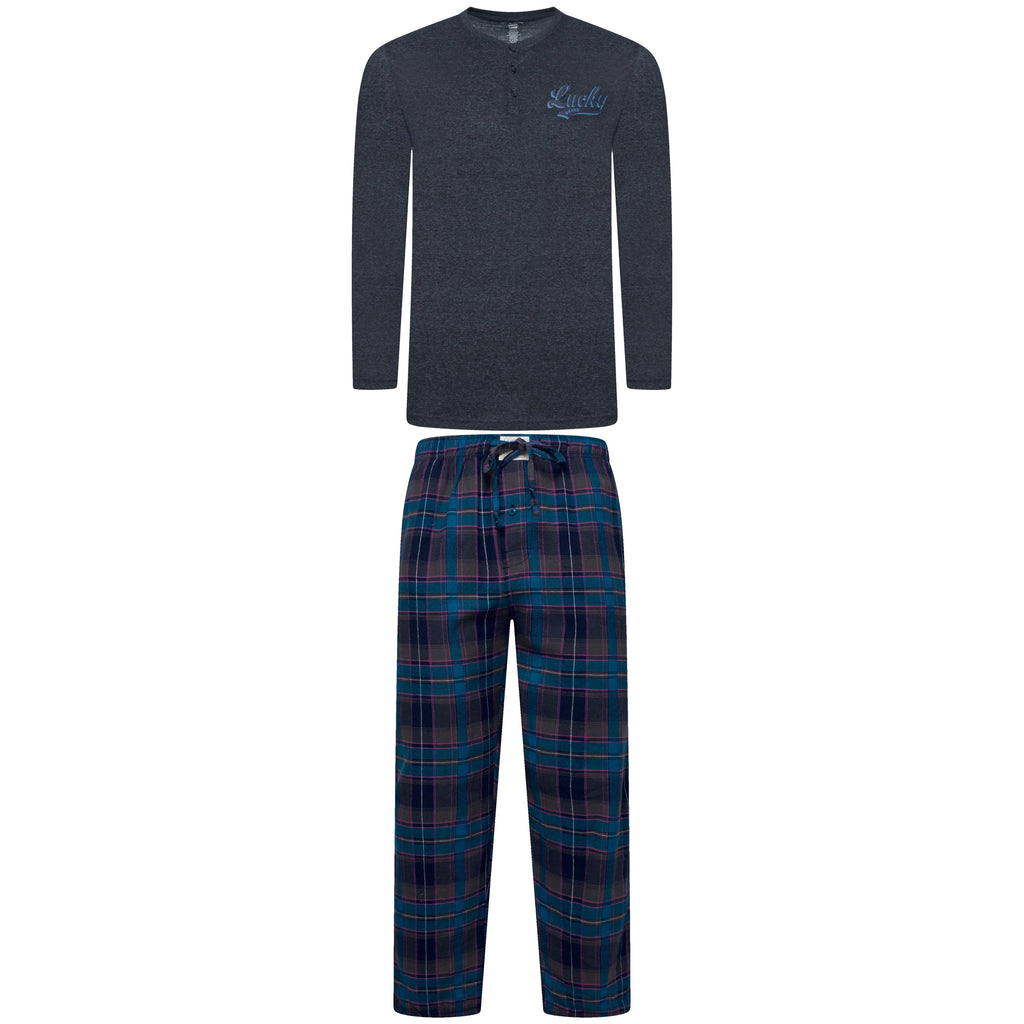 Lucky Brand Mens Henley Pyjama Set Flannel Check Lounge Pants PJs S-XL