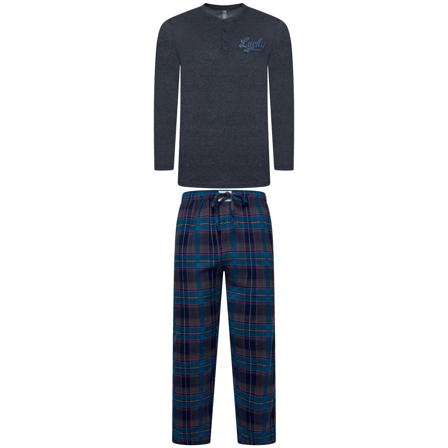 Lucky Brand Mens Henley Pyjama Set Flannel Check Lounge Pants PJs S-XL - QHA UK