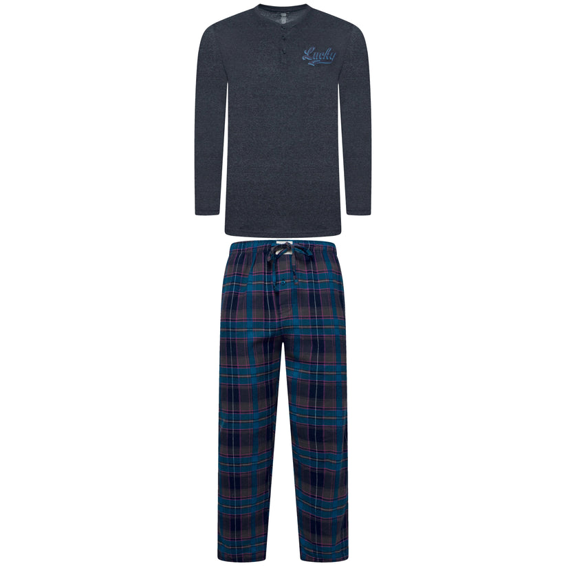 Lucky Brand Mens Henley Pyjama Set Flannel Check Lounge Pants PJs S-XL - QHA UK