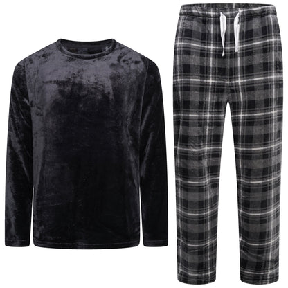 Mens Plush Fleece Lounge Set Pyjama Tracksuit Soft Warm Loungewear - QHA UK