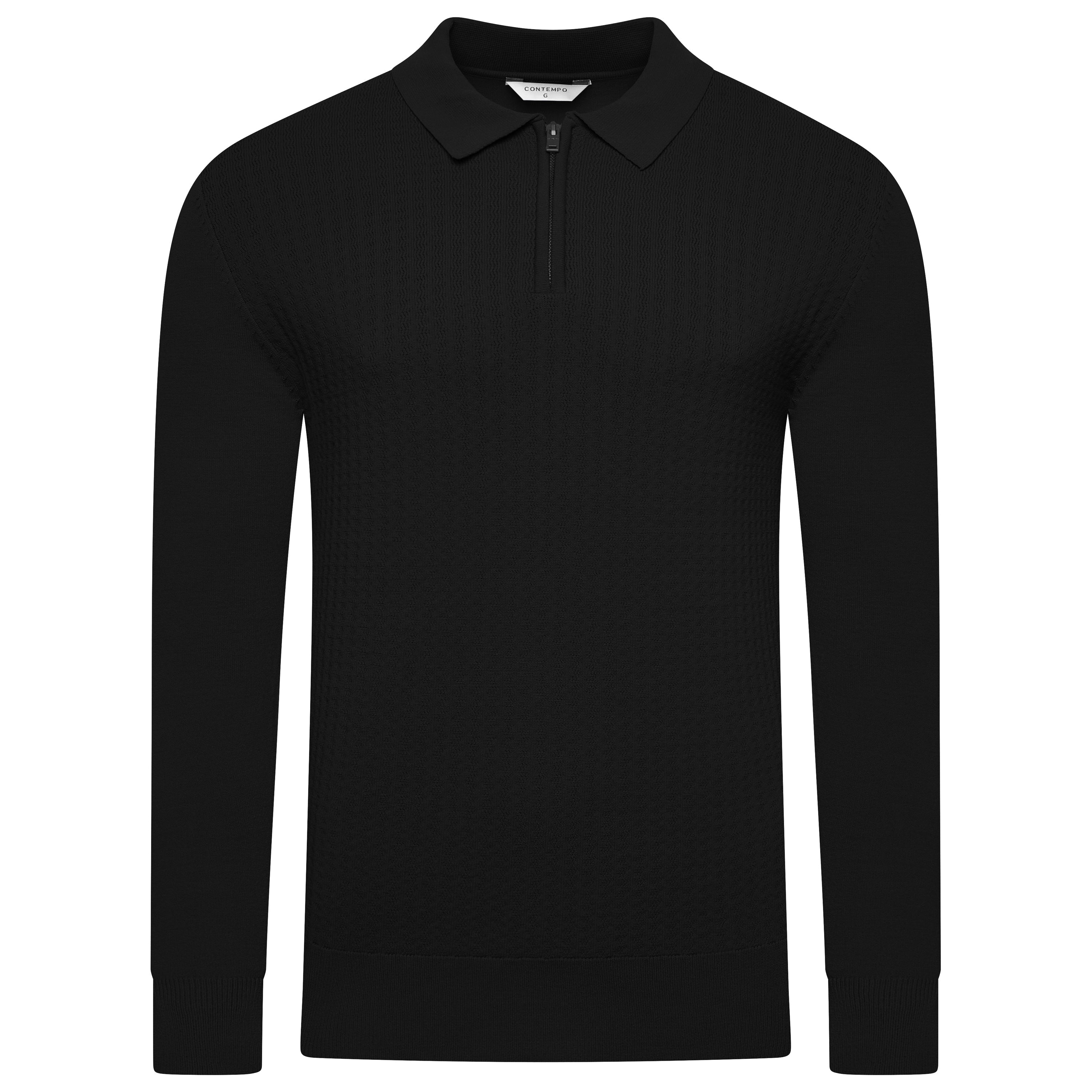 Contempo Half Zip Stretch Ribbed Polo Jumper