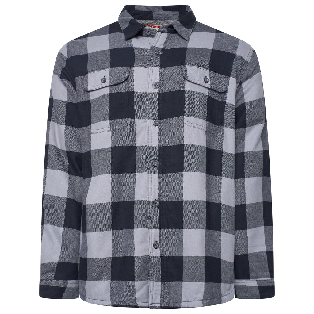 Wrangler Mens Sherpa Lined Flannel Shirt Jacket Check Fleece Warm Overshirt