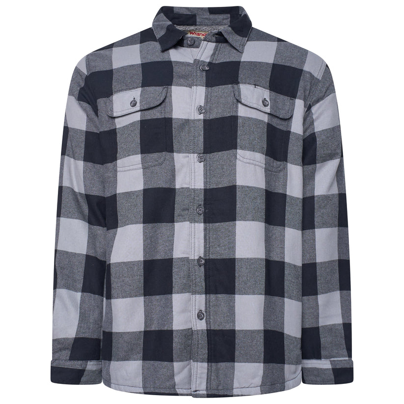 Wrangler Mens Sherpa Lined Flannel Shirt Jacket Check Fleece Warm Overshirt - QHA UK