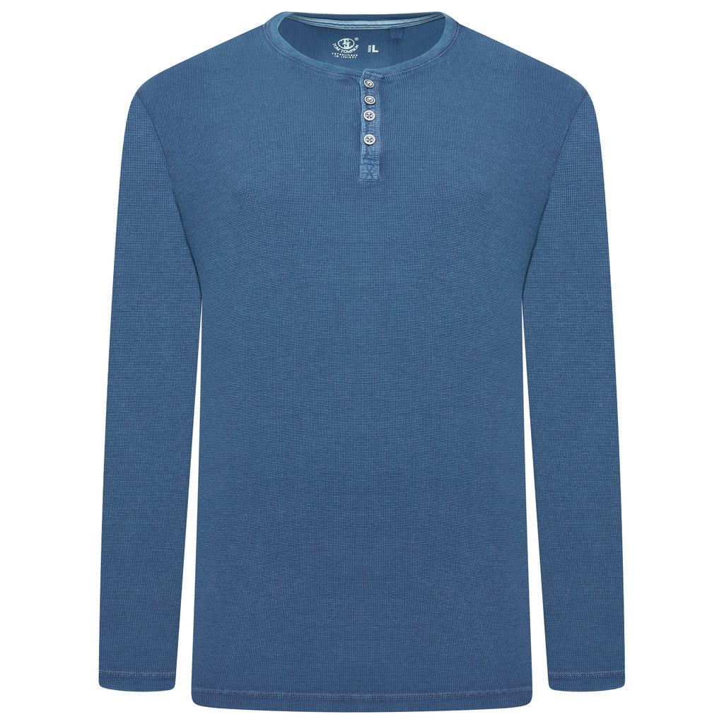 Henley Mens Thermal Waffle T-Shirt Long Sleeve Cotton Top S-4XL - QHA UK