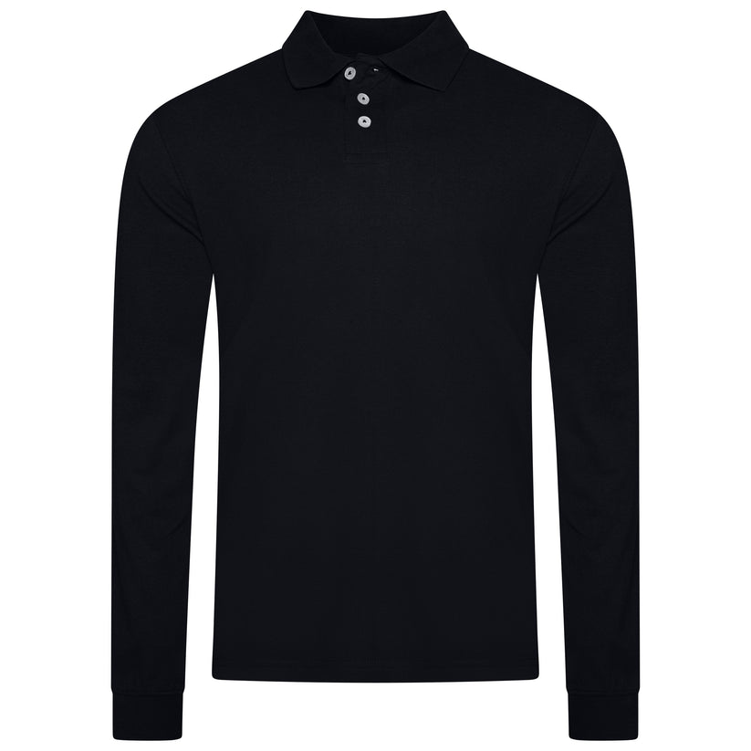 Evryone Mens Long Sleeve Pique Polo Shirt Cotton Regular Fit Casual Work Top - QHA UK