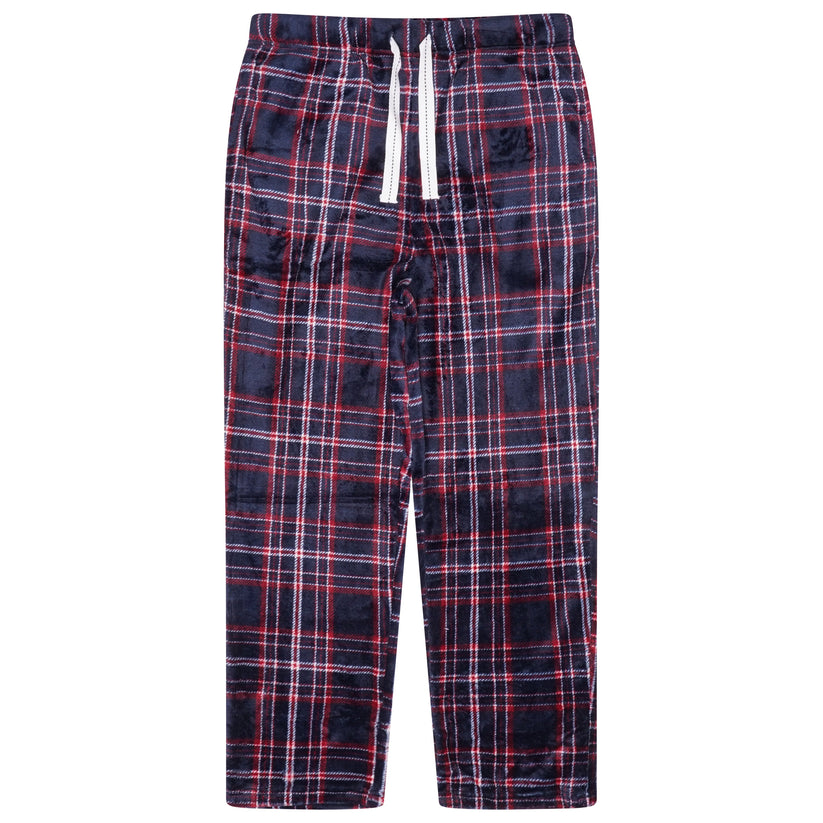 Mens Plush Check Lounge Pants Soft Pyjama Bottoms PJs Drawstring Pockets - QHA UK