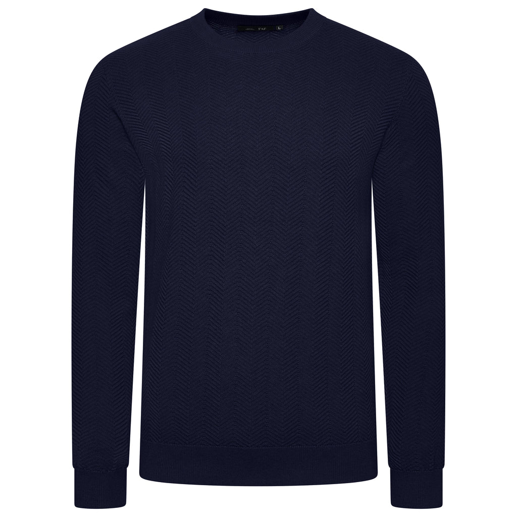 Navy blue textured sweater on a white background