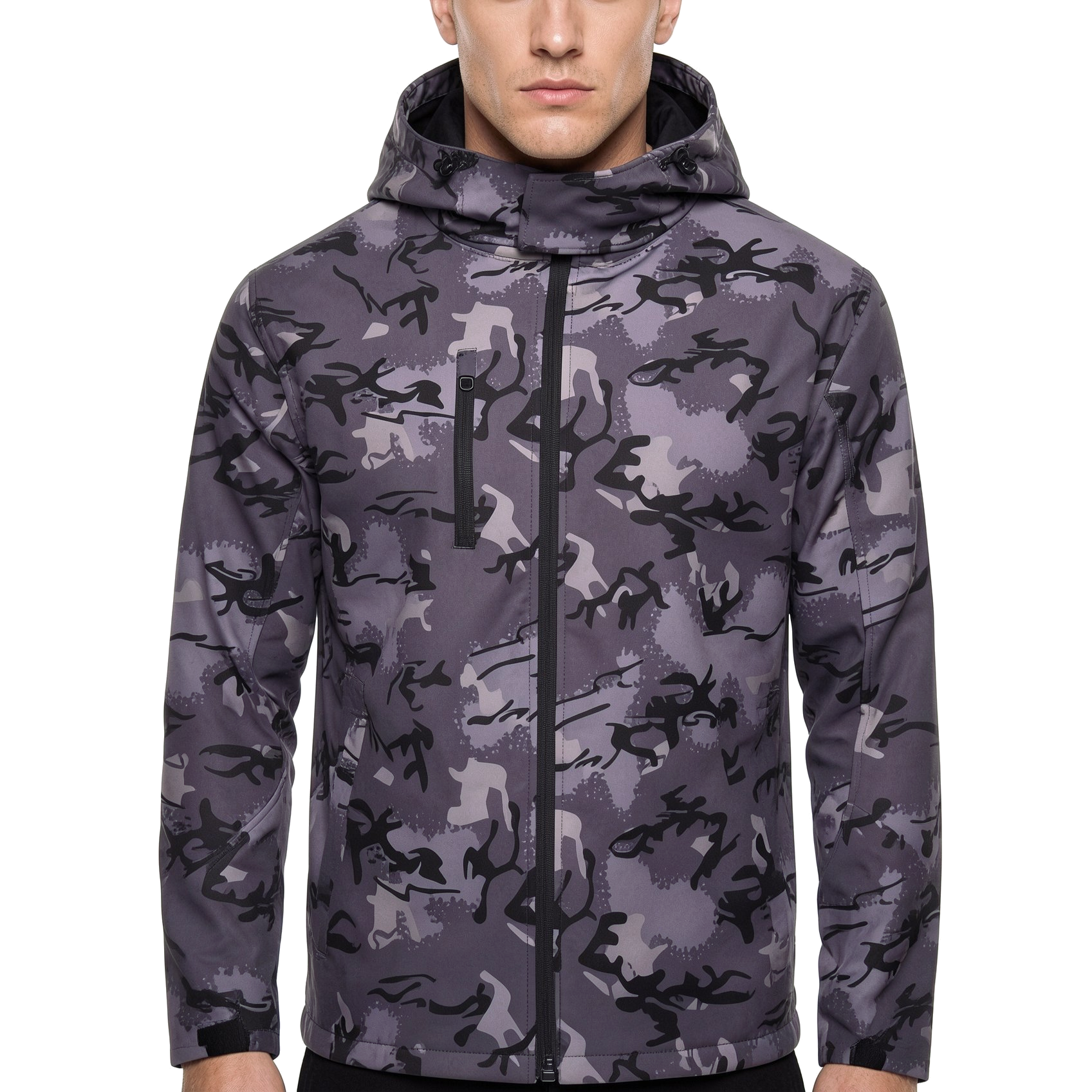 Mens Camo Softshell Jacket Hooded Waterproof Windproof Fleece Coat