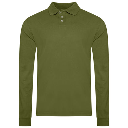 Evryone Mens Long Sleeve Pique Polo Shirt Cotton Regular Fit Casual Work Top - QHA UK