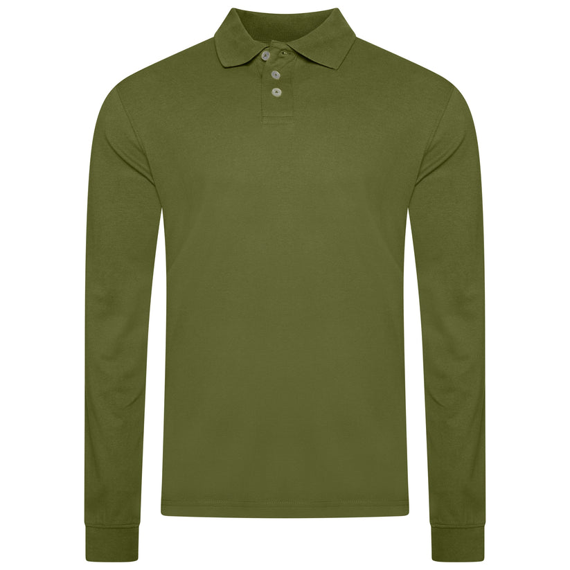 Evryone Mens Long Sleeve Pique Polo Shirt Cotton Regular Fit Casual Work Top - QHA UK