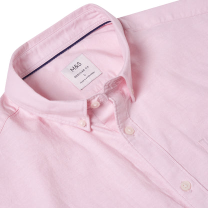 M&S Ultimate Pure Cotton Oxford Shirt Mens Short Sleeve S-4XL - QHA UK