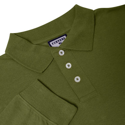 Evryone Mens Long Sleeve Pique Polo Shirt Cotton Regular Fit Casual Work Top - QHA UK