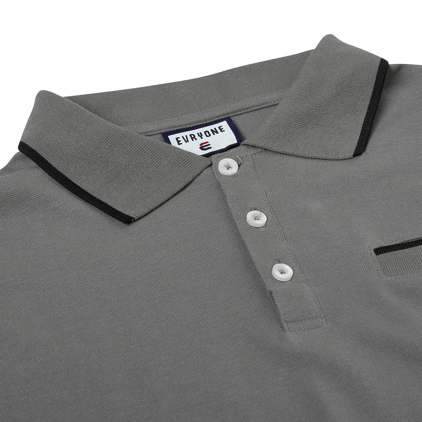 Evryone Mens Cotton Polo Shirt Contrast Tipped Short Sleeve Smart Casual Top - QHA UK