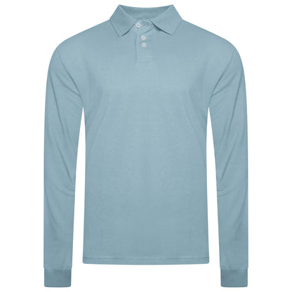 Evryone Mens Long Sleeve Pique Polo Shirt Cotton Regular Fit Casual Work Top - QHA UK