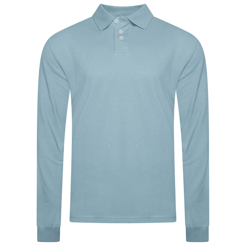 Evryone Mens Long Sleeve Pique Polo Shirt Cotton Regular Fit Casual Work Top - QHA UK