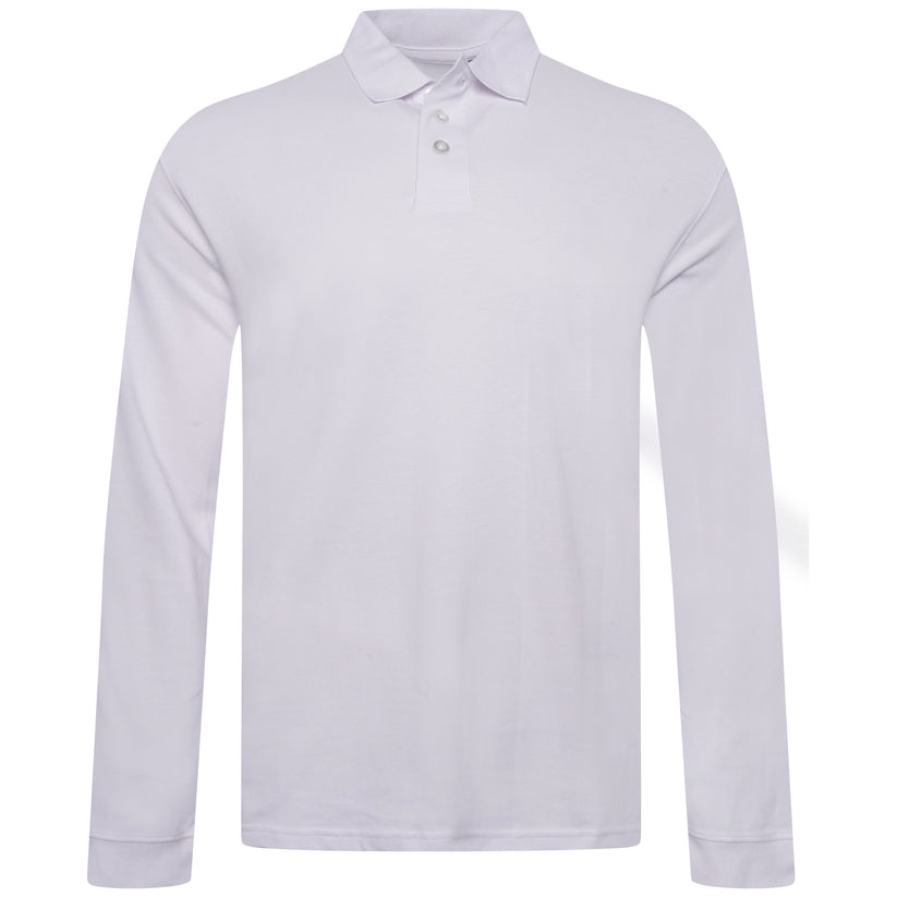 Everett Wales Mens Cotton Pique Long Sleeve Polo Shirt Casual Regular Fit - QHA UK