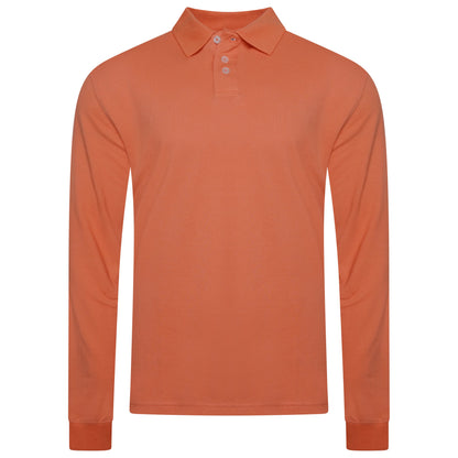 Evryone Mens Long Sleeve Pique Polo Shirt Cotton Regular Fit Casual Work Top - QHA UK