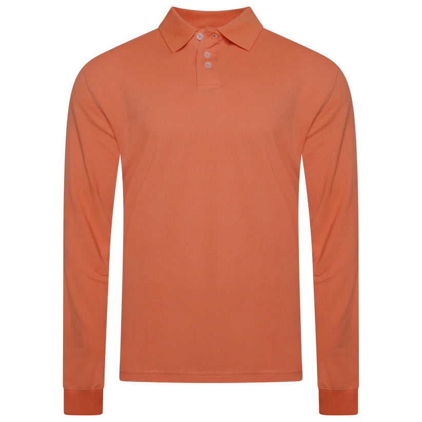 Evryone Mens Long Sleeve Pique Polo Shirt Cotton Regular Fit Casual Work Top - QHA UK