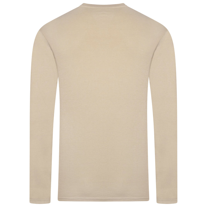 Mens Henley Long Sleeve T Shirt Waffle Knit Cotton Casual Top - QHA UK