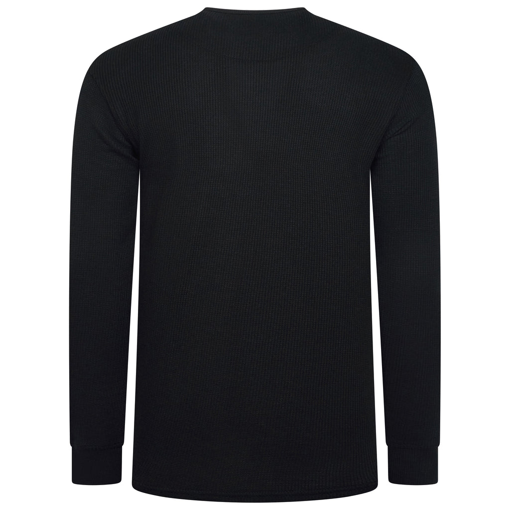 ONE Mens Waffle Knit Long Sleeve T-Shirt Cotton Crew Neck Casual Top