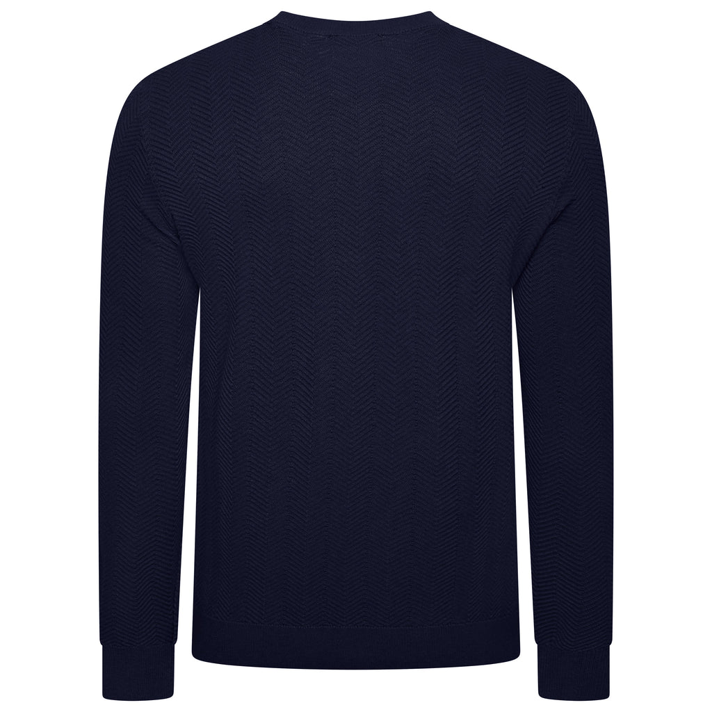 Mens Crew Neck Jumper Chevron Knit Cotton Blend Casual Sweater - QHA UK