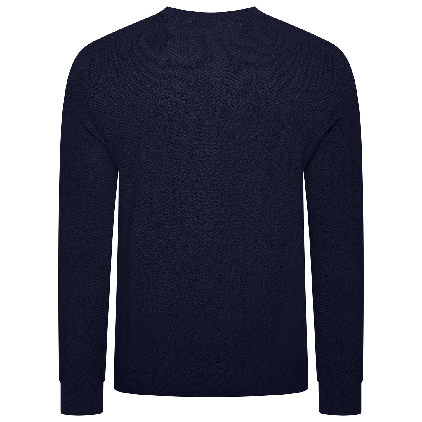 Mens Crew Neck Jumper Chevron Knit Cotton Blend Casual Sweater - QHA UK