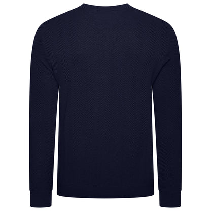 Mens Crew Neck Jumper Chevron Knit Cotton Blend Casual Sweater - QHA UK