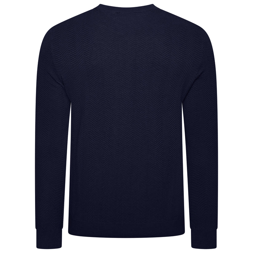 Mens Crew Neck Jumper Chevron Knit Cotton Blend Casual Sweater - QHA UK