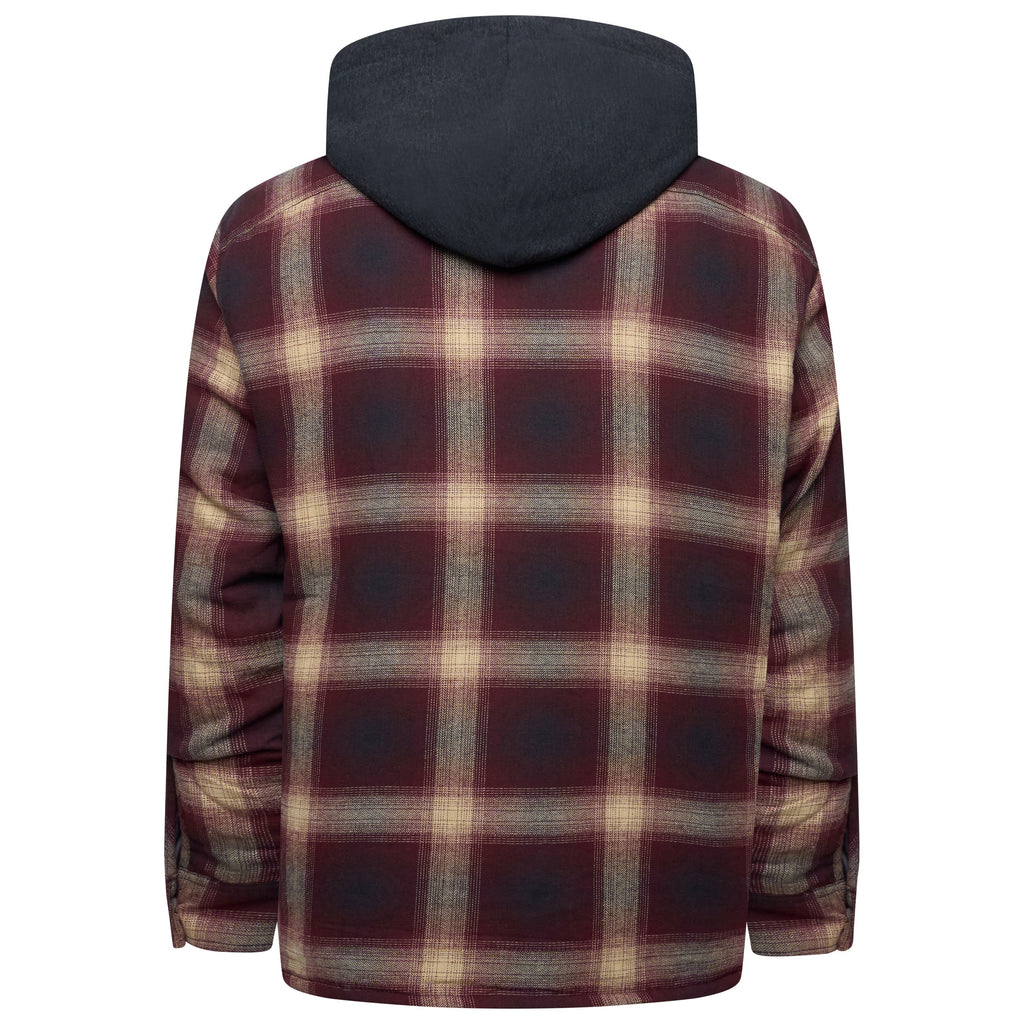 Wrangler Mens Hooded Overshirt Jacket Padded Check Shacket Coat - QHA UK