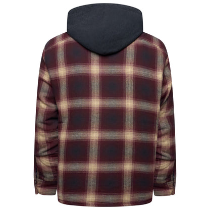 Wrangler Mens Hooded Overshirt Jacket Padded Check Shacket Coat - QHA UK