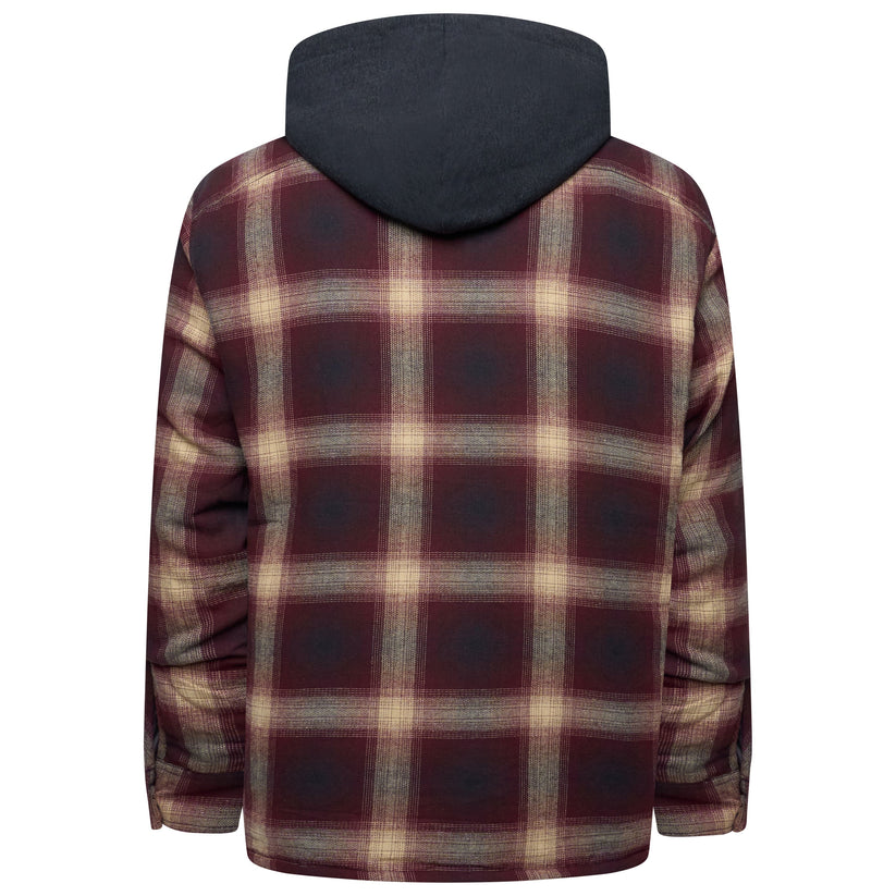 Wrangler Mens Hooded Overshirt Jacket Padded Check Shacket Coat - QHA UK
