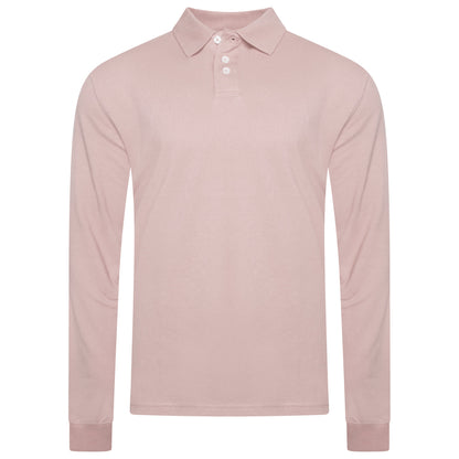 Evryone Mens Long Sleeve Pique Polo Shirt Cotton Regular Fit Casual Work Top - QHA UK