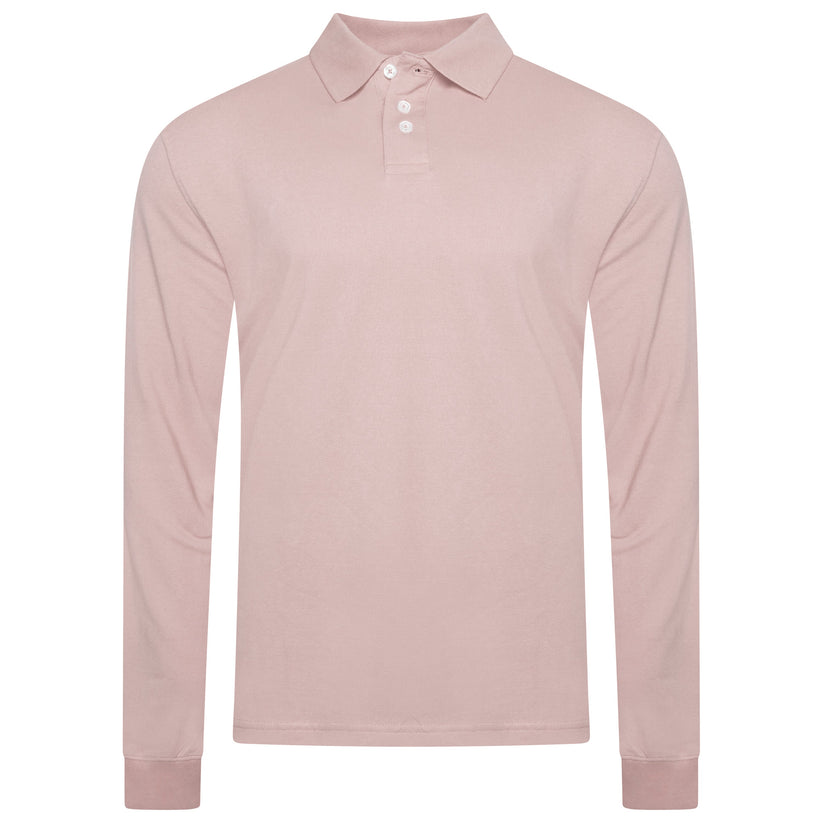 Evryone Mens Long Sleeve Pique Polo Shirt Cotton Regular Fit Casual Work Top - QHA UK