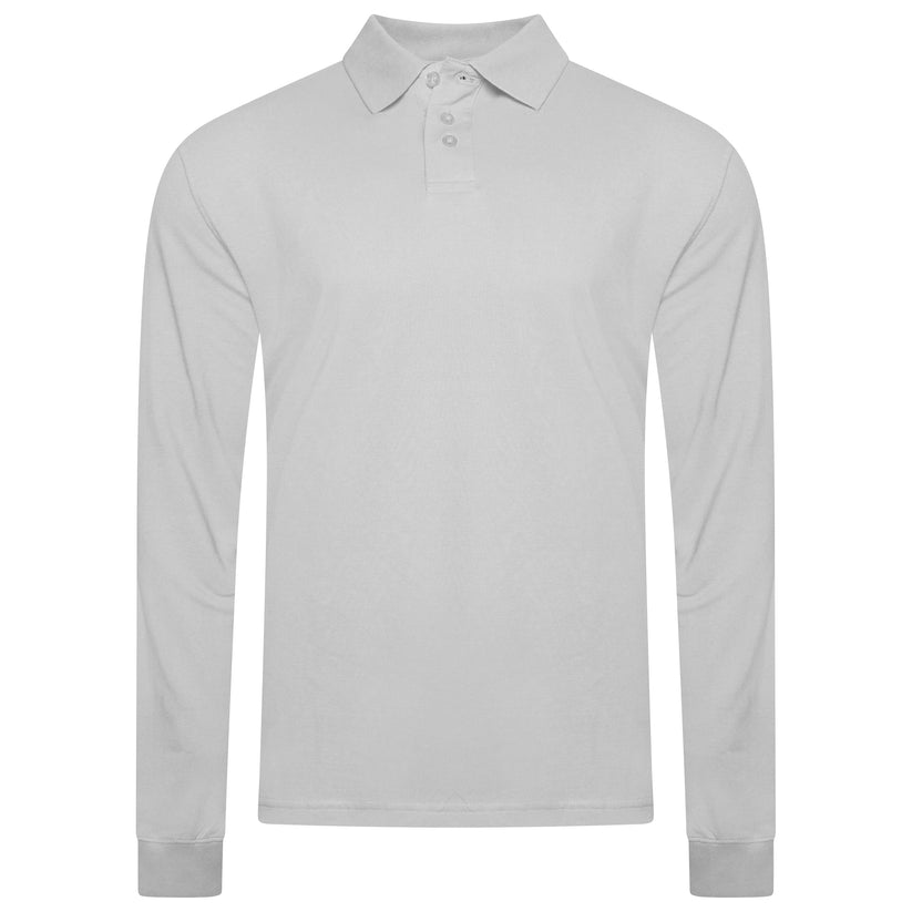 Evryone Mens Long Sleeve Pique Polo Shirt Cotton Regular Fit Casual Work Top - QHA UK