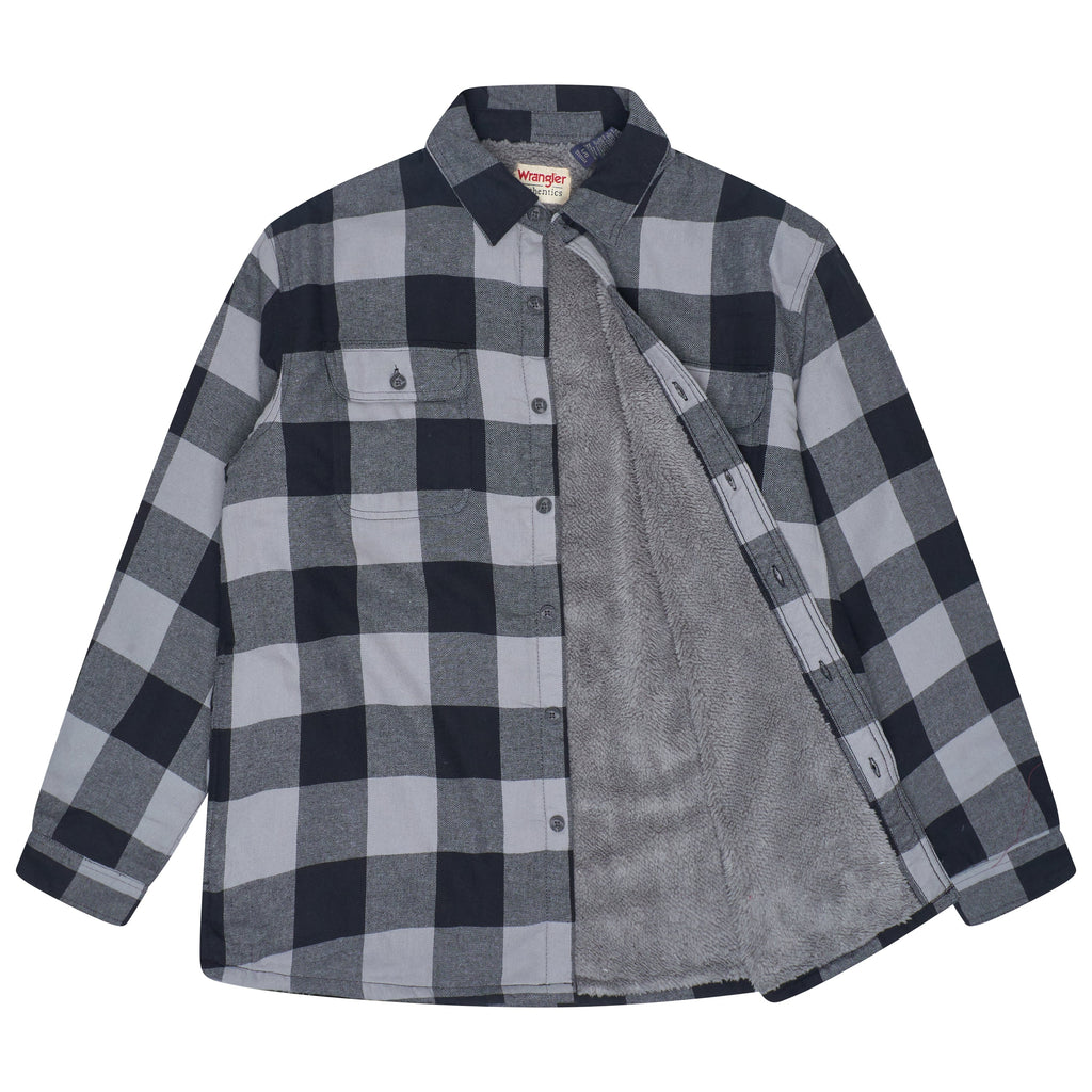 Wrangler Mens Sherpa Lined Flannel Shirt Jacket Check Fleece Warm Overshirt