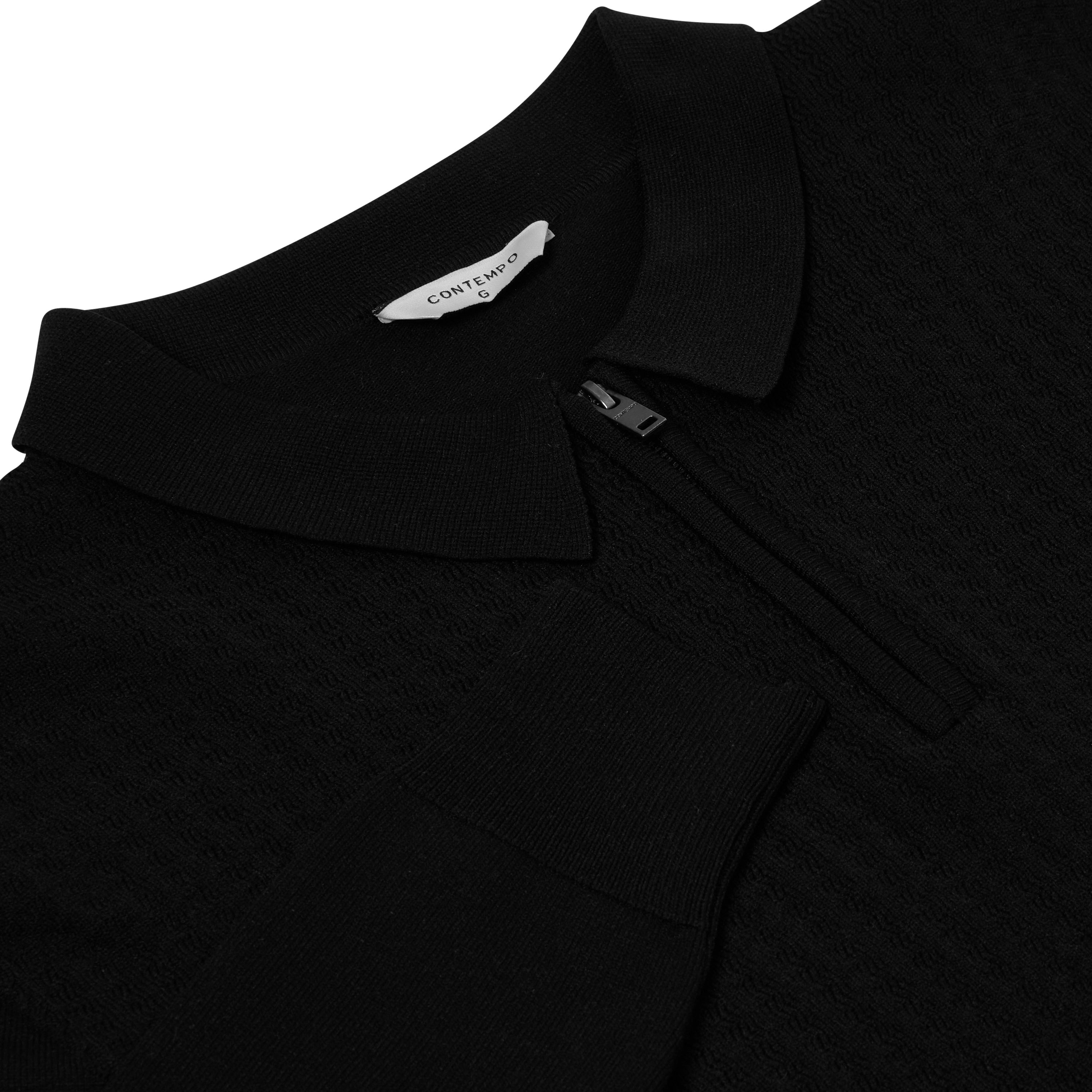Contempo Half Zip Stretch Ribbed Polo Jumper