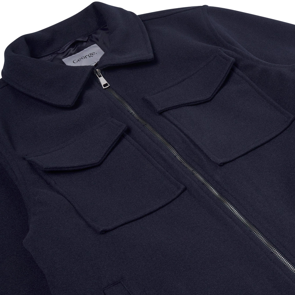 George Mens Brushed Winter Shacket Wool Look Overshirt Jacket Pockets