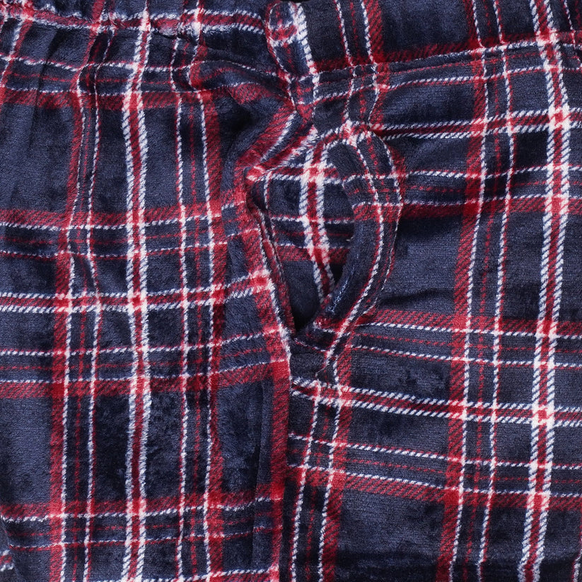 Mens Plush Check Lounge Pants Soft Pyjama Bottoms PJs Drawstring Pockets - QHA UK