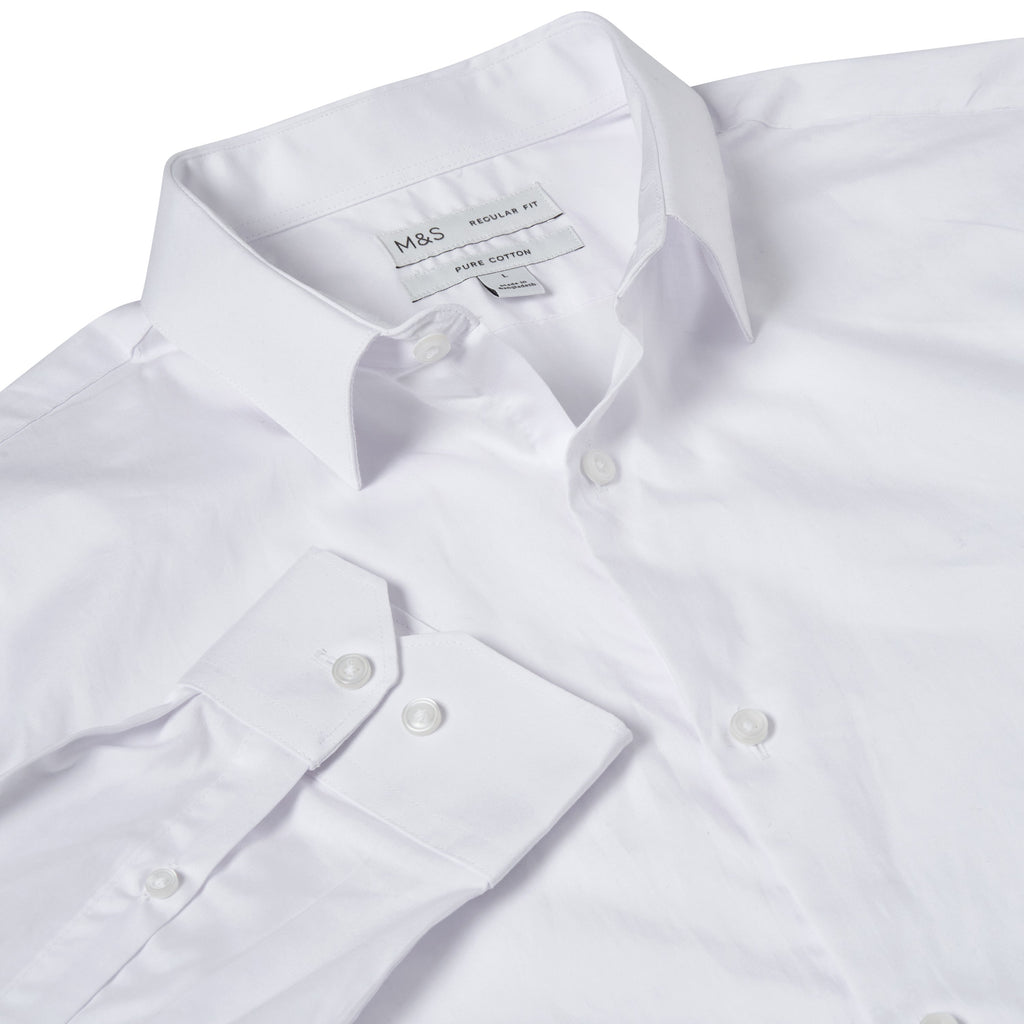 M&S Mens Regular Fit Cotton Shirt Easy Iron Formal Smart Work Shirt
