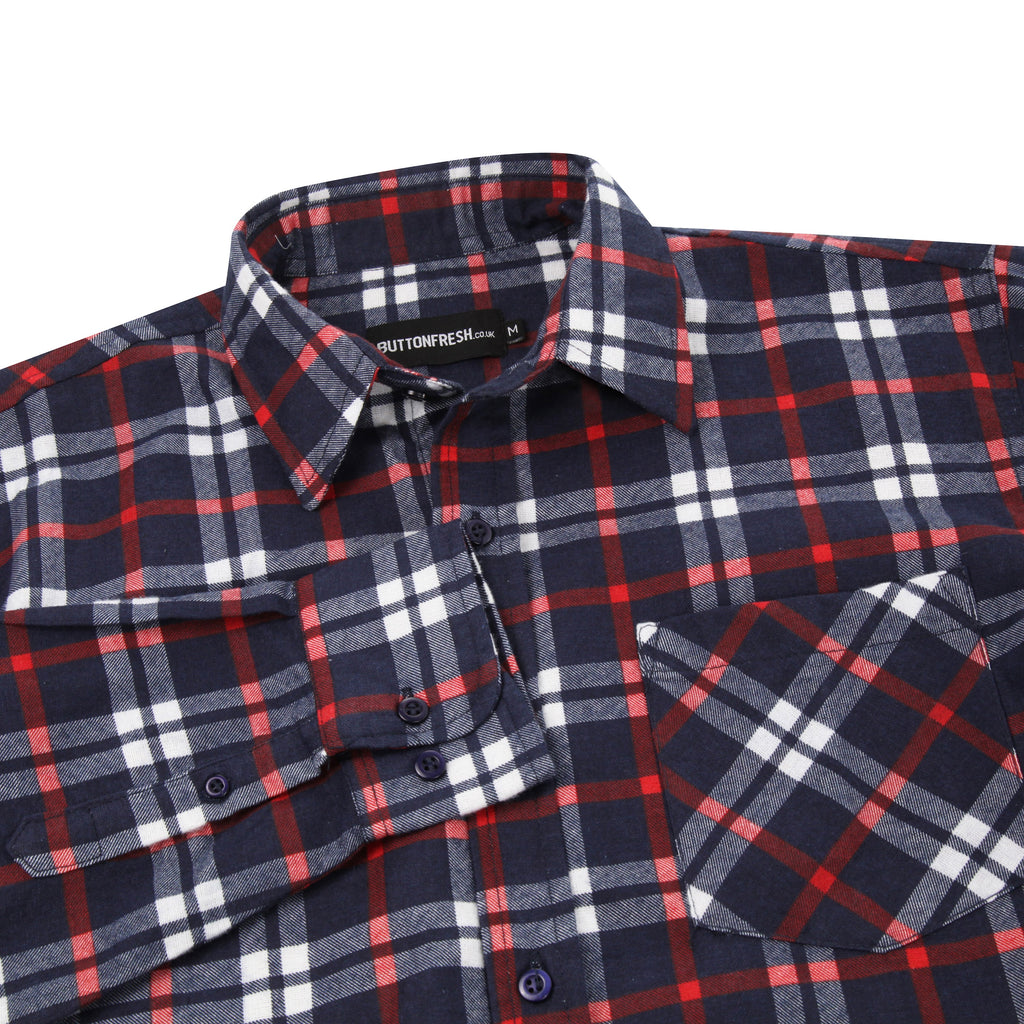 Mens Brushed Cotton Check Shirt Long Sleeve Button Casual Flannel Top - QHA UK
