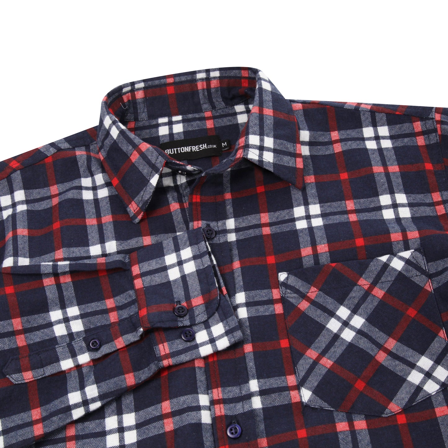 Mens Brushed Cotton Check Shirt Long Sleeve Button Casual Flannel Top - QHA UK