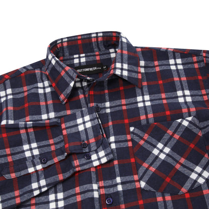 Mens Brushed Cotton Check Shirt Long Sleeve Button Casual Flannel Top - QHA UK