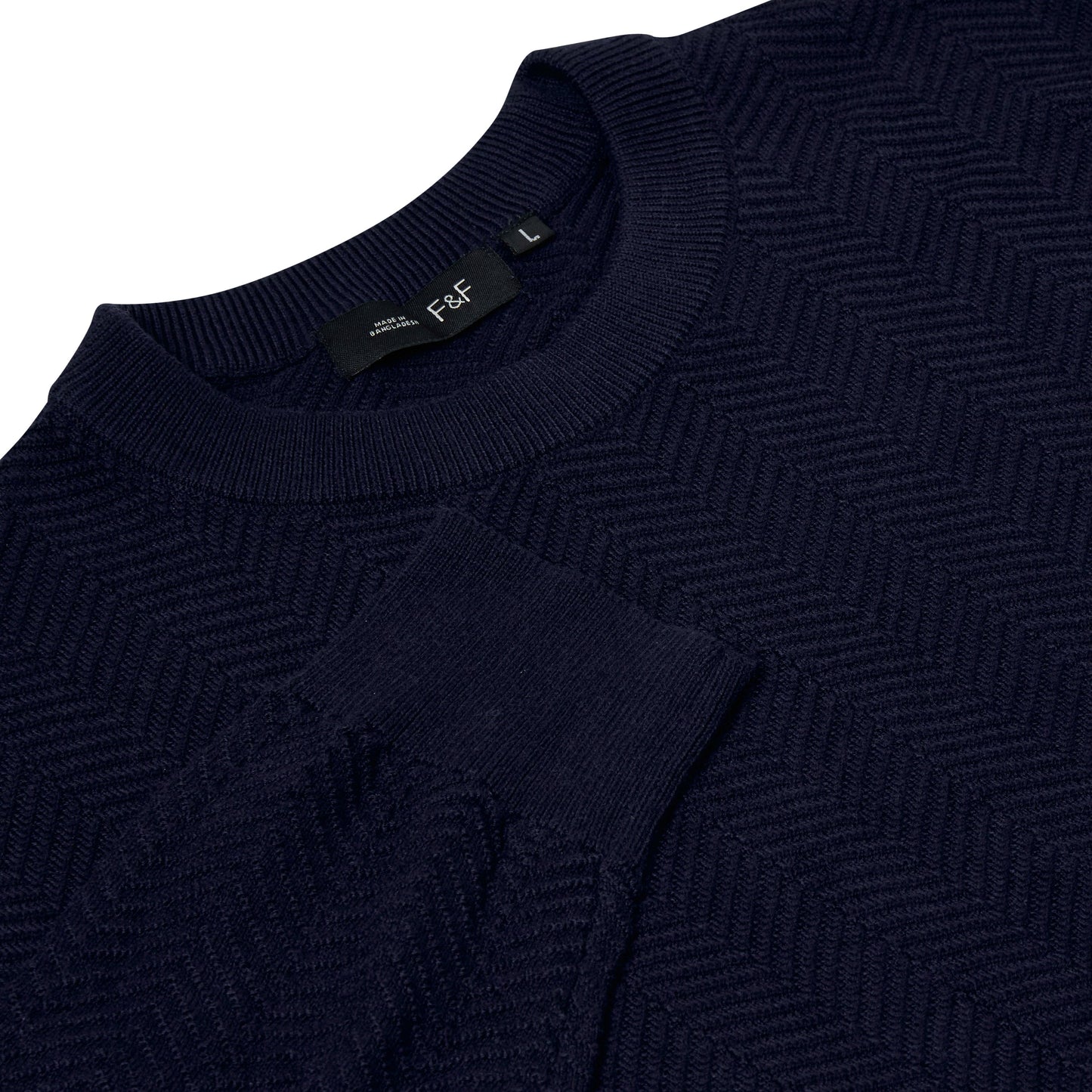Mens Crew Neck Jumper Chevron Knit Cotton Blend Casual Sweater - QHA UK