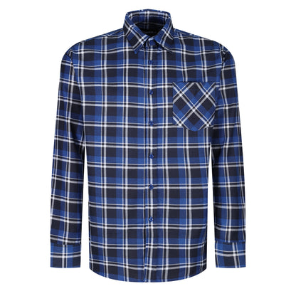 Blue and black plaid shirt on a white background