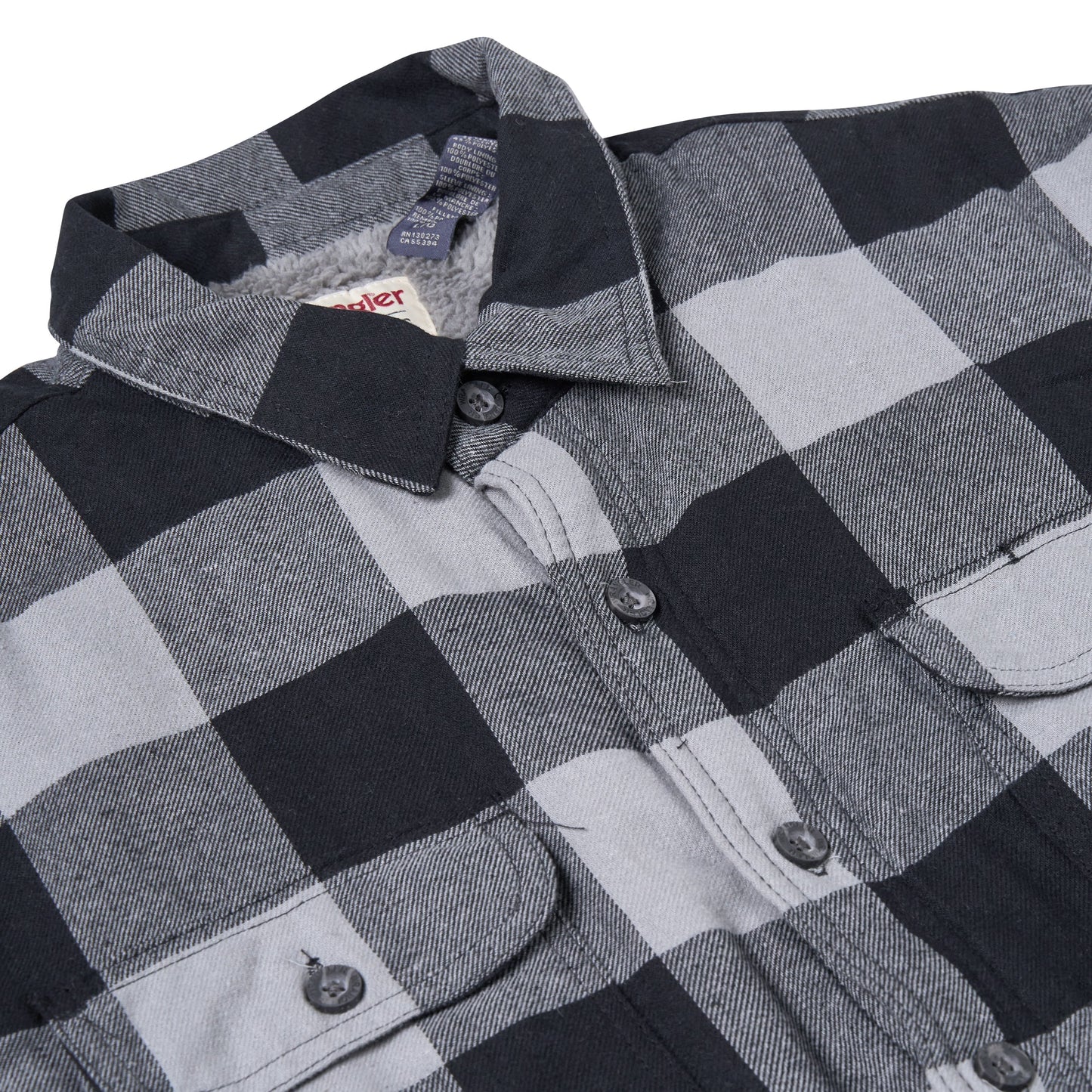 Wrangler Mens Sherpa Lined Flannel Shirt Jacket Check Fleece Warm Overshirt - QHA UK