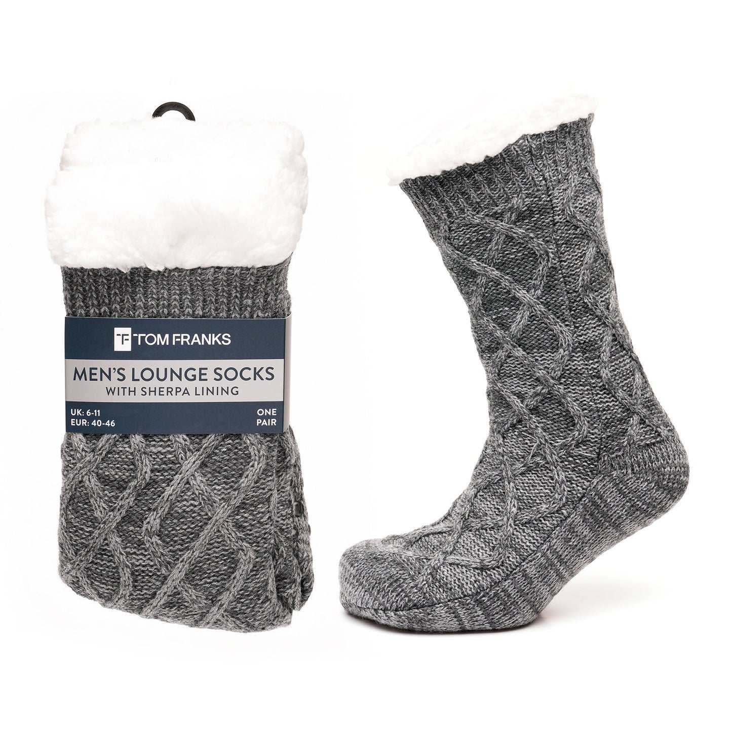 Tom Franks 1 Pair Chunky Knit Sherpa Slipper Socks - QHA UK