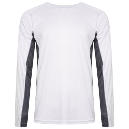 White long-sleeve shirt with gray sleeves on a white background