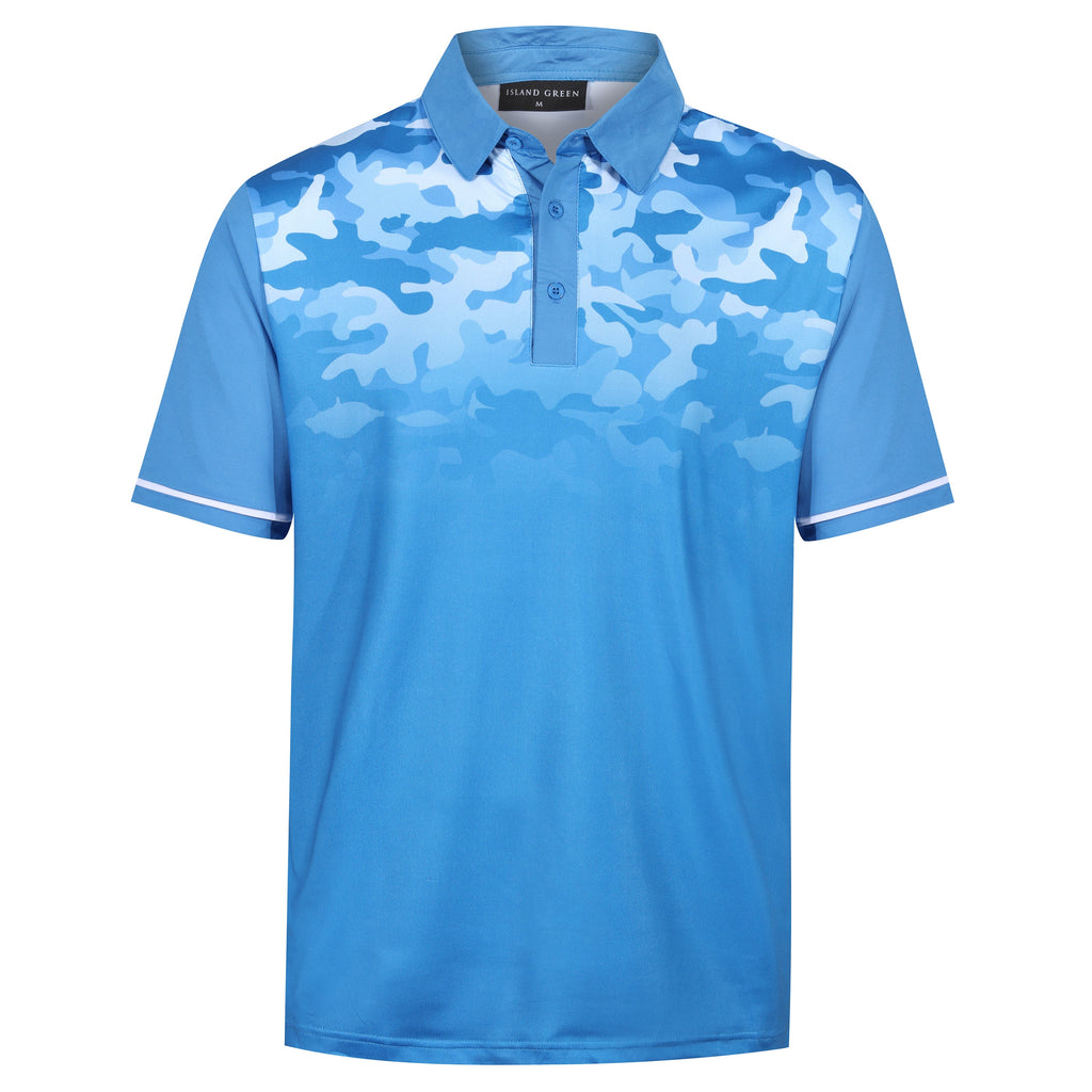 Island Green Men's Camo Golf Polo Shirt Breathable Stretch Sport Top - QHA UK